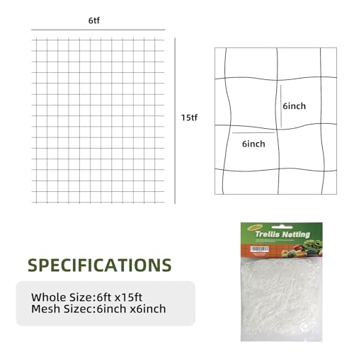 Trellis Netting, PDGROW Garden Plant Trellis Netting, 6 x 15 ft Heavy Duty Garden Trellis Netting, Outdoor Grow Net for Vines, Fruits, Vegetables, Grapes, Beans,Peas, 1 Pack - size: 6x15ft - 1 Pack