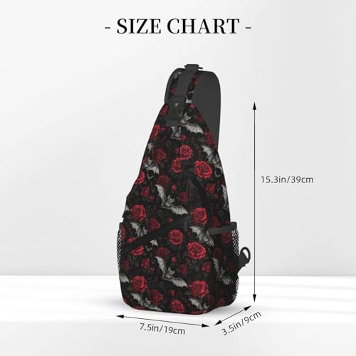 Goth Sling Bag for Women, Crossbody Bag Bat Rose Sling Backpack for Men, Casual Shoulder Bags Lightweight Gym Outdoor Sports Travel Hiking Fishing Daypack - color: Goth