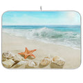 Sweetshow Summer Beach Dish Drying Mat 16 x 18 Inch Sea Wave Shells Starfish Drying Mat with High Absorbent Reversible Microfiber Kitchen Mat Dish Rack Pad Dish Drainer Mat Kitchen Counter Coffee Bar - color: beach, size: 16" x 18"
