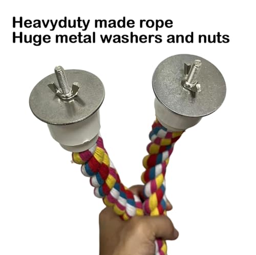 2pcs 48inch(122cm) Parrot Rope Perches,Bendable Climbing Standing Chew Cage Toys Heavyduty Made Bungee Toys for Large to Regular Size Birds - color: Red yellow blue, size: 48'x2