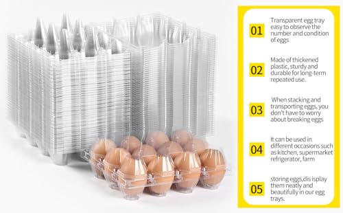 3 * 4 grid large plastic Egg Carton,fit into 2.5 oz of egg (100 pc) | (3*4)12 grid Reusable Eggs Carton，Disposable Large Clear Plastic Egg Carton,egg cartons cheap bulk，for Family, Farm, Markets - size: 3x4 12 Large Egg Carton, 100 pieces