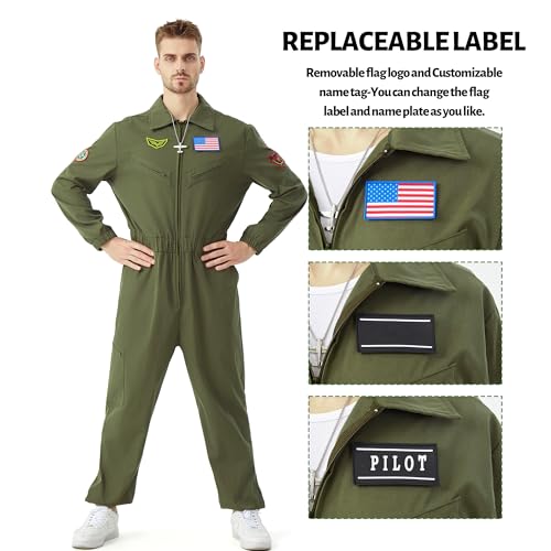 JoeRita Fighter Pilot Costume Men Flight Suit Aero Jumpsuit Women Halloween | Custom DIY Patches, Comfortable Fabric, Classic Pilot Outfit - size: XX-Large