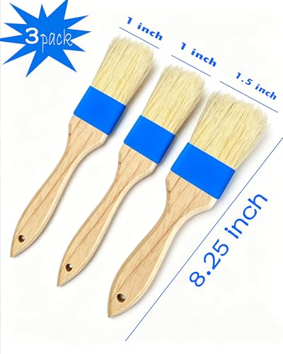 Natural Boar Bristle Pastry Brush,Heat Resistant Basting Brush for Cooking, BBQ, Baking, Food Grade Wooden Handle Oil Brush for Egg Wash, Butter,Marinade, Sauce, Dishwasher Safe(1",1.5",3PC)