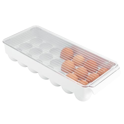 iDesign Plastic Egg Holder for Fridge with Lid, 21 Egg, Clear/White | Storage Container, Organizer Bin - color: Clear/White, style: Pack of 1