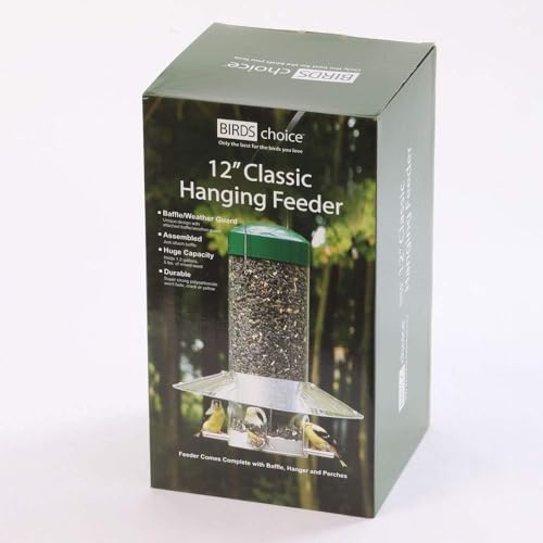 Birds Choice Classic Hanging Bird Feeder with Weatherguard Baffle | Squirrel Proof Bird Feeder for Cardinals, Chickadees, Woodpeckers | Sturdy Steel Construction | Backyard Birdseed Dispenser | Green | Squirrel Resistant Steel Construction in Green, for C