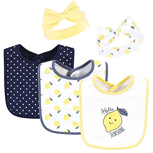 Hudson Baby Unisex Baby Cotton Bib and Headband Set - color: Navy Lemon, size: One Size