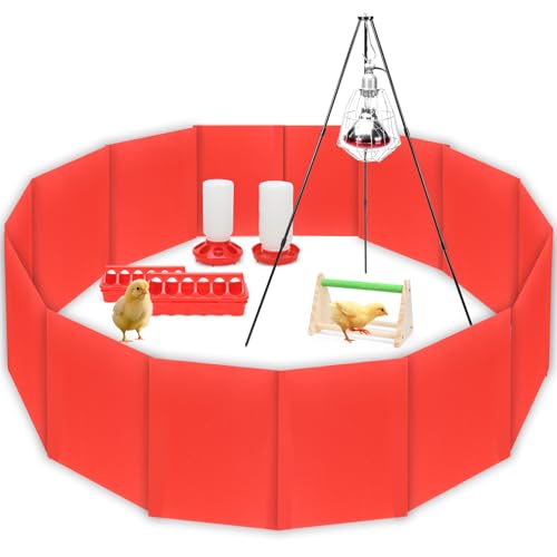 Chick Brooder Box, Chick Starter Kit with Heat Lamp, Chick Perch, Flip Top Poultry Feeder, Baby Chicken Supplies for Duck and Quail
