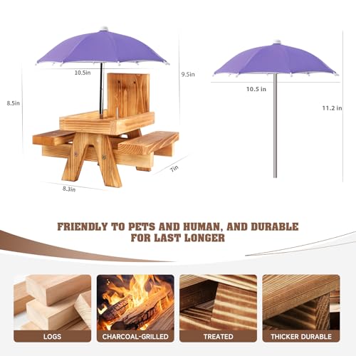 Gnodary Squirrel Feeder with Umbrella, Squirrel Feeders for Outside, Squirrel Picnic Table Feeder - Chipmunk Feeder Hold Corn, Corn Cob, Peanuts (Purple) - color: Purple