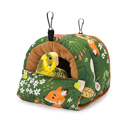 Wontee Bird Nest House Winter Warm Snuggle Hut Bird Bed Hanging Hammock for Parrots Budgies Parakeets Caique Senegal Cockatiels Conures (Small, Green) - color: Green, size: Small