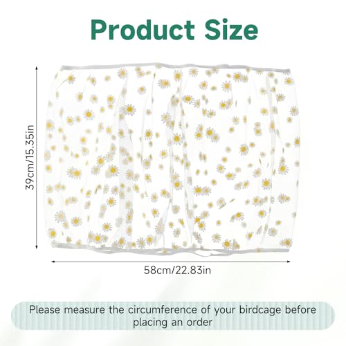 Trinkrittey Bird Cage Seed Catcher, Universal Bird Cage Seed Catcher Guard Adjustable Parrot Nylon Mesh Net Cover for Round Square Cages Parrot Parakeet African Macaw(Daisy-White, 15.7" x87")