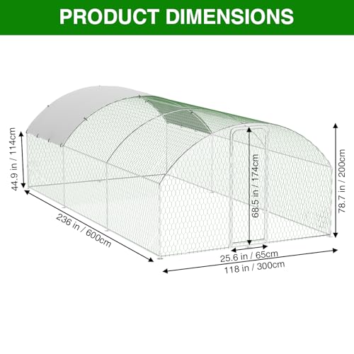 Garvee Metal Chicken Run, 9.8 x 19.7 x 6.6 Ft Metal Chicken Coop for Yard with Waterproof and Anti-Ultraviolet Cover, Dome Roof Walk in Chicken House, Poultry Cage for Hen, Duck and Rabbit - size: 118.1"L x 236.2"W x 78.7"H