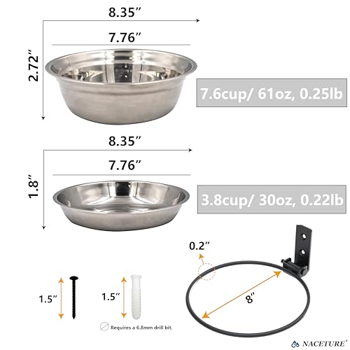 2 Pack Bird Feeder Bowls for Outdoor Fence, Deck or Wall | Stainless steel food and water bowls with mounting brackets for birds and squirrels; for fences, decks, walls and wood.