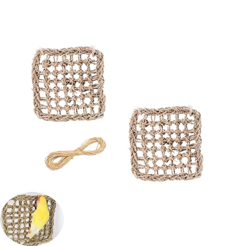 2 Pack Bird Toys Foraging Wall Replacement Bird Seagrass Mat Climbing Wall Hanging Mats for Conure Toys Parakeet Shredder Hanging Toys DIY Cockatiel Parrot Lovebird Cage Toys Small Birds