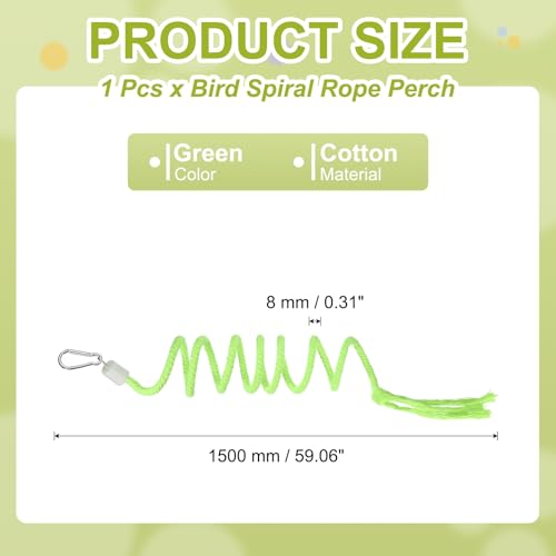 Bird Rope Perch Swing, Spiral Rope Perch Standing Pole Accessory Climbing Swing Paw Grinding 59 Inch, (Green) Intended for Parrot/Parakeet/Budgies/Cockatiels/Lovebirds - color: Green, size: 59 Inch