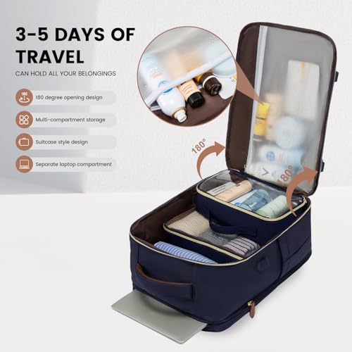 LOVEVOOK Travel Backpack for Women, 40L Carry On Backpack with 3 Packing Cubes,TSA Personal Item Travel Bag Airline Approved, Water Resistant Weekender Overnight Luggage Daypack, Fits 17 Inch Laptop - color: H-blue-beige-brown, size: Large - 17.3 Inch - 4