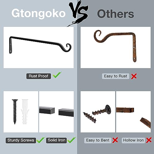Gtongoko 15" Heavy Duty Outdoor Plant Hanger Wall Bracket, 2 Pack | 57lb Capacity,Rust-Resistant Finish,Easy Installation,Fit Hanging Baskets,Ideal for Bird Feeders & Lanterns - size: 15 Inch, style: L-shape