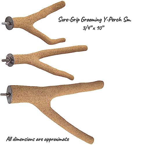 Super Bird Creations SB1148 Sure-Grip Grooming Y-Perch Small, Small/Medium Bird Size - Enriches Beak and Foot Health - Ideal for Parrotlets Parakeets Quakers - Small Bird Size, 3/4" diam x 8" (Small)