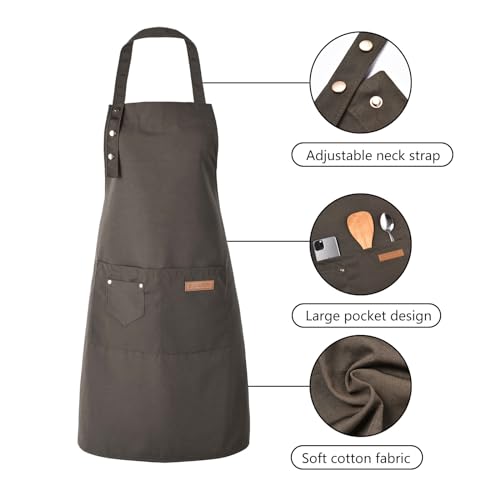 Tosewever Art Aprons for Women Painting Pottery Baking, Mens Buckle Straps Kitchen Apron with Pockets for Chef Cooking - color: Grayish Green