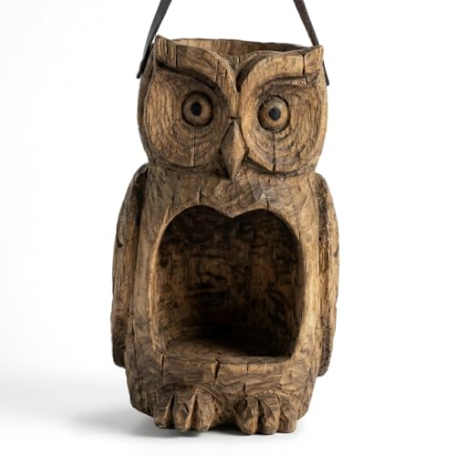 Owl Bird Feeder for Outdoors Hanging, Resin Sculpture Wild Birdfeeders with Lanyard, Decorative Birdhouse for Garden Yard, Weather Resistant Animal Planter for Outside