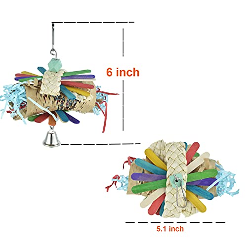 4 Pack Bird Foraging Shredder Basket Toy Parakeet Cockatiel Paper Cage Chew | Conures Cage Climbing Foot Toys with Bell,Parrot Chewing Beads,Bamboo Basket,Birdcage Hanging Treats Feeder Toy,Refillable