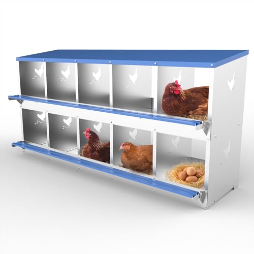 10 Compartments Chicken Nesting Box Laying Boxes for Chicken Hens Ducks Poultry Protect Eggs Chicken Coop Easy Egg Collection Wall Mount Metal Nest Box for Chicken Coop - size: 10 Compartments
