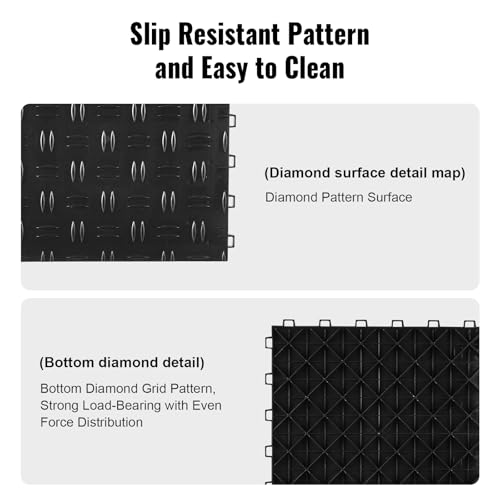 VEVOR Garage Floor Tiles 12 x 12 x 0.53 inch, Interlocking Design Ease of Installation Double-Sided Texture Non-Slip Sturdiness, for Garages, Basements, Repair Shops, Black, 25 Pack - color: Black, size: 25 Pack Tile