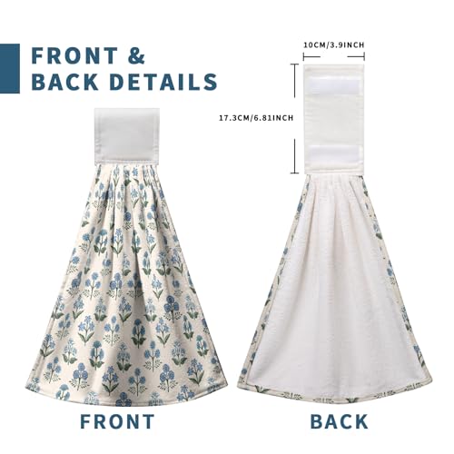 Blue Green Floral Summer Hanging Kitchen Towels Vintage Flowers Hand Towel with Hanging Loop Farmhouse Decorative Bath Tie Towels Soft Absorbent Fingertip Dish Cloth Set of 2 - color: Blue Green Floral