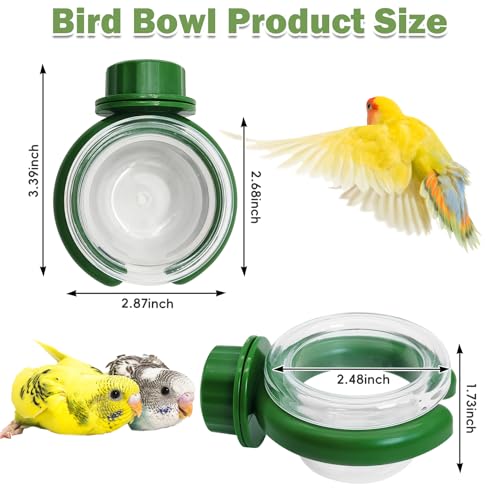 PINVNBY 4 PCS Bird Food Bowl Bird Cage Feeder with Clamp, Easy to Install Feeding Dish Cups Transparency Parakeet Food Dish for Finches Lovebirds and Long-Tailed Parrots （Green） - color: green