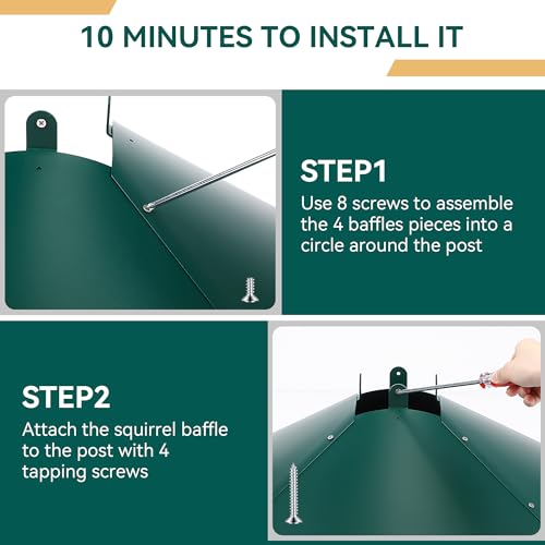 Qualirey 21.5" Metal Squirrel Proof Baffle, for 4 x 4 Posts(Green,1 Pack) | Wrap Around Guard for Bird Feeder Pole to Deter Squirrels - color: Green