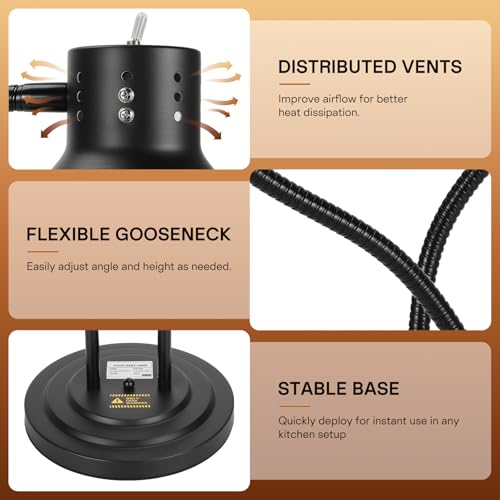 2-Head Heat Lamp for Food - 500W Commercial Food Warmers, Black | Keep Food Warm, Adjustable Head, Portable Food Heat Lamp, Food Warmers for Parties Buffet, Restaurant, Kitchen, Catering - color: Black