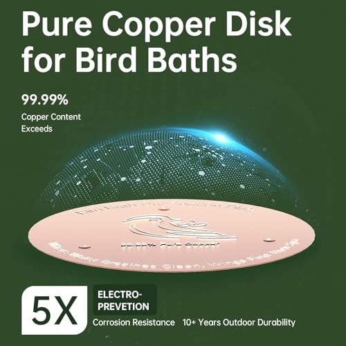 4 Pack Copper Disc for Bird Bath, Premium 0.6mm Sturdy 99.99% Pure Copper Cleaning Disc, Triple-Point Support Ensures Clean Water Year-Round, Compatible with All Outdoor Birdbath Bowls
