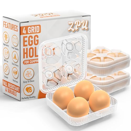 ZPU Egg Holder Camping, 1Pcs 4 Grid Egg Container, Plastic Egg Carrier for Camping Picnic Travel Outdoor Refrigerator Kitchen, Clear White - color: White-1pcs