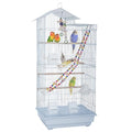 FDW 39 Inch Bird Cage Parakeet Cage with Play Top Rolling Stand & Easy Clean Pull-Out Tray Roof Top Parrot Cage for for Finches Canaries Parakeets Cockatiels & Other Small Birds, White - color: White