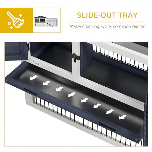 PawHut 2 Levels Outdoor Rabbit Hutch Openable Top for Rabbits 59" Dark Gray | Wooden Large Rabbit Cage with Run, Weatherproof Roof, Removable Tray, Ramp, for Chickens, Ducks - color: Dark Grey