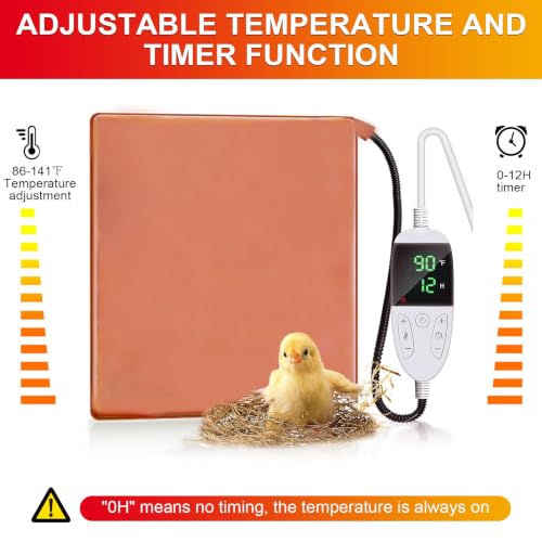 Small Chicken Heating Pad Baby Chicks Heater Mat 11.7" X 15.6"Temperature and Timer Adjustable Led Display Chicken Warming Blanket Heated Mat with Anti Bite Cord Chick Brooder Heating Mat - size: 15.6"L x 11.7"W x 1.0"H