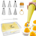 Deviled Egg Piping Tool – Reusable Piping Bag and Tips Set, 9 Piece Silicone Piping Bag Decorator & Filler Kit for Perfect Party Appetizers (Yolk Yellow)