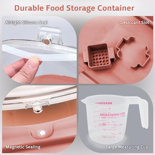Rice Storage Containers, Collapsible 20 to 30Lbs Food Storage Bin Dispenser with Rolling Wheel and Clear Airtight Lid, BPA Free Flour, Sugar, Cereal and Dog Cat Pet food Containers - color: Pink