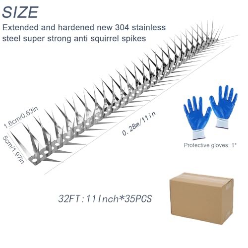 Bird Spikes 32 FT Anti Climb Spikes Stainless Steel Bird Squirrel Deterrent | Acts as squirrel baffles for bird feeders, stops squirrels stealing bird food - size: 32 FT