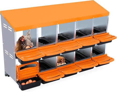 Chicken Nesting Box,Chicken Egg Laying Box with 10 Compartments, Roll Away Eggs Laying Boxes, Nesting Boxes, Indoor & Outdoor Use,Easy Egg Collection, Easy Cleaning - color: Orange, size: 10 holes