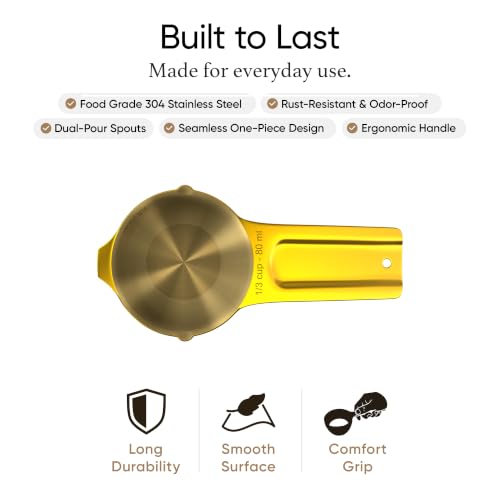 Color Up ⅓ Cup Measuring Cup (80 ml) – Premium Gold Stainless Steel, Accurate for Wet & Dry Ingredients, Embossed Markings, Easy-Pour Spouts, Dishwasher-Safe, Kitchen Essential - size: 1/3 Cup (80 ml) Gold