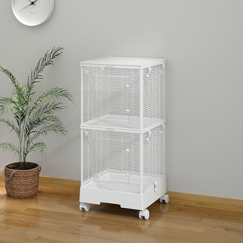 40 Inch Medium Small Bird Double Cage for Parrot Lovebirds Finches Canaries Parakeets Cockatiels Budgie Parrotlet Conures, w/Detachable Standing Perches, Snow White