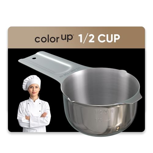 Color Up ½ Cup Measuring Cup (120 ml) – Premium Chrome Stainless Steel, Accurate for Wet & Dry Ingredients, Embossed Markings, Easy-Pour Spouts, Dishwasher-Safe, Kitchen Essential - size: 1/2 Cup (120 ml) Stainless