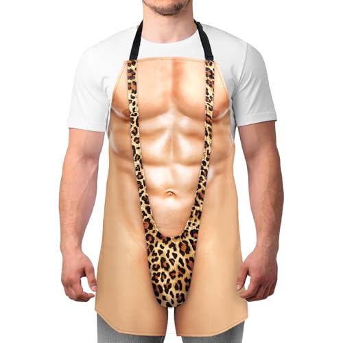 Funny Men Cooking Grilling Aprons Belly BBQ Funny Gag Gifts for Christmas, White Elephant Gift Exchange (MuscleMankini, One Size) - color: Musclemankini