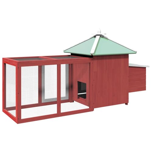 Large Chicken Coop, Red Solid Firwood Poultry Cage with Run, Outdoor Rectangular Hen House for Backyard, Galvanized Steel Wire Pen, 74.8 x 74.8 x 40.2 Inches - color: Red
