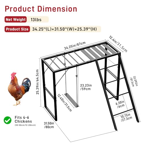 Metal Chicken Perch with Swing & Ladder for Coops or Runs, Black | Rustproof Roosting Bars, Chicken Coop Accessories for Outdoor Chicken Playground & Jungle Gym to Keep Flock Happy and Active - color: Black