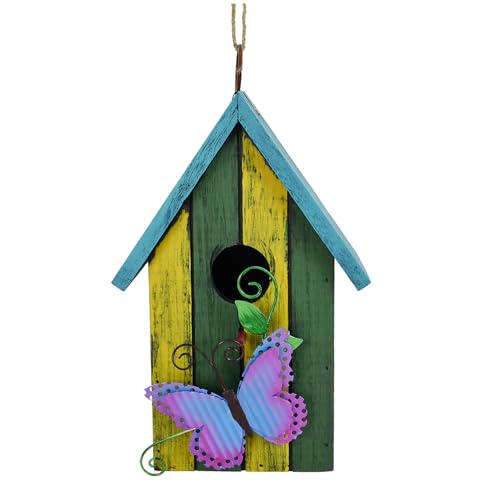Morning View Bird Houses for Outside Decorative Nest Box Wooden Birdhouse Hanging Spring for Yard Garden Patio Outdoor Small Birds Bluebird Finch Cardinals Wren 9.35 Inch Tall (Green) - style: Butterfly