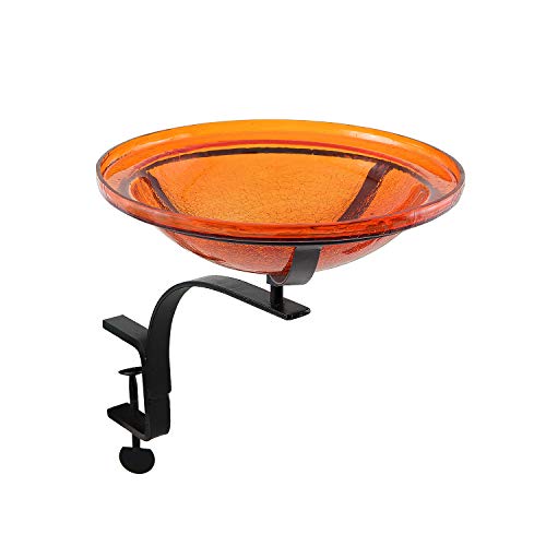 Achla Designs CGB-06M-RM 12 Inch Mandarin Crackle Rail Mount Bracket Birdbath - color: Mandarin