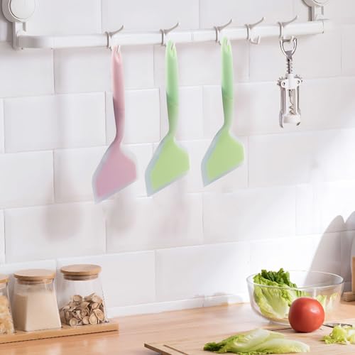 Hitefu 2 Pcs Silicone Spatula Turner, Green & Pink | Wide Pancake Flipper, Tamagoyaki Shovel, BPA Free, Non-Stick Egg Flipper, For Omelette, Pizza, Steak & Fish - color: Green & Pink