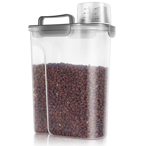 TBMax 5 Lbs Cat Dog Food Storage Container, Secondary Pet Food Storage Container Beyond a Large Dog Food Bin for Daily Use, Easy-Pouring Bird Seed Dispenser, Travel Kibble Holder -Transparent Grey - color: Translucent Black, size: 6 Qt