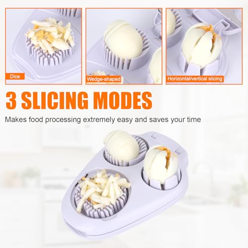 3-in-1 Egg Slicer with Cleaning Brush, 3 Slice Modes Egg Cutter Stainless Steel Dicer Multipurpose Kitchen Chopper Utensil for Hard Boiled Eggs Strawberry Tomato Butter Mushroom